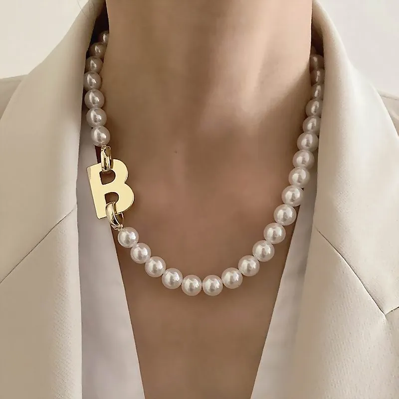 Statement Letter B Pearl Choker Necklace For Women Punk New Trends Jewelry Personality Statement Collares Wholesale