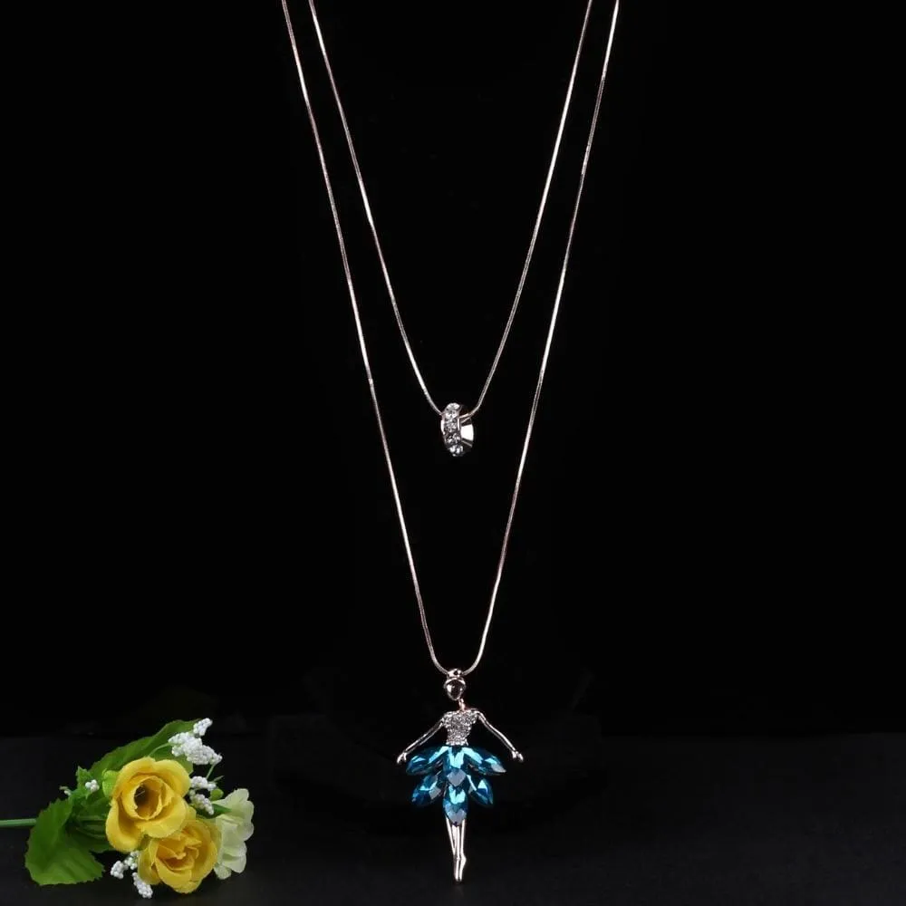 Statement Maxi Alloy Enamel Dance Ballet Girl Fairy Angel Necklace
