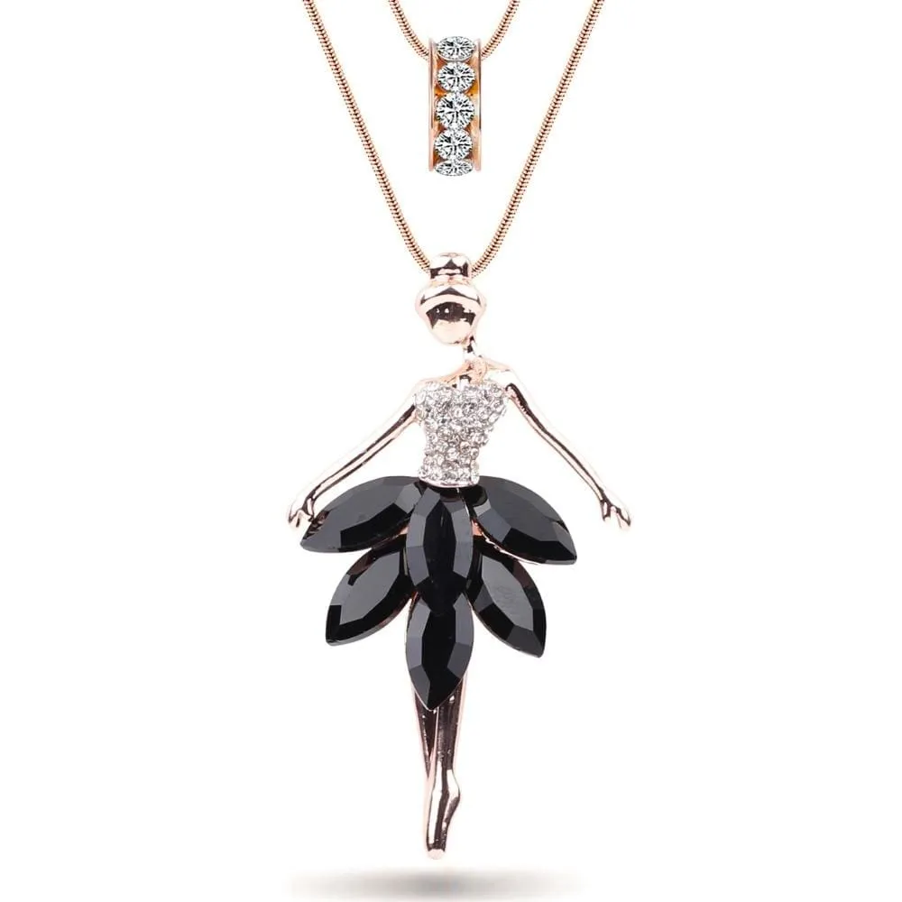 Statement Maxi Alloy Enamel Dance Ballet Girl Fairy Angel Necklace