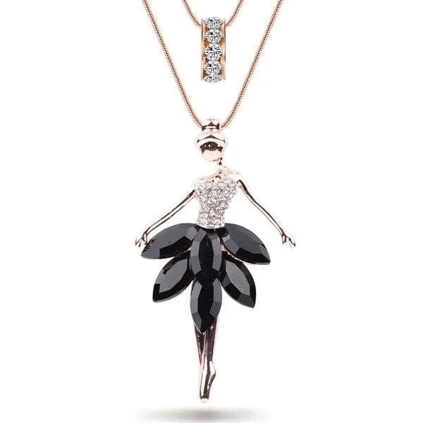 Statement Maxi Alloy Enamel Dance Ballet Girl Fairy Angel Necklace