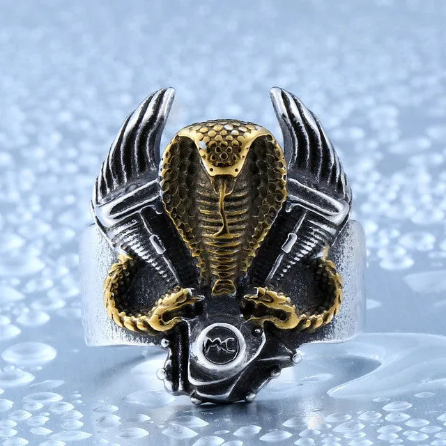 Steel soldier retro snake biker ring stainless steel punk personality motor cycle men adjustable jewelry
