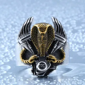 Steel soldier retro snake biker ring stainless steel punk personality motor cycle men adjustable jewelry