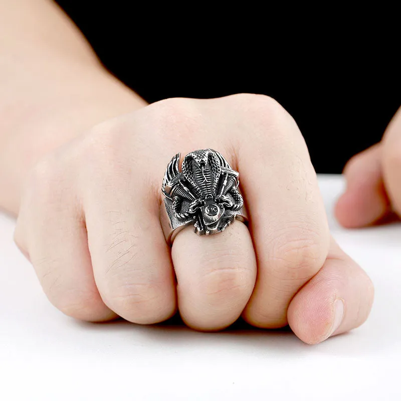Steel soldier retro snake biker ring stainless steel punk personality motor cycle men adjustable jewelry