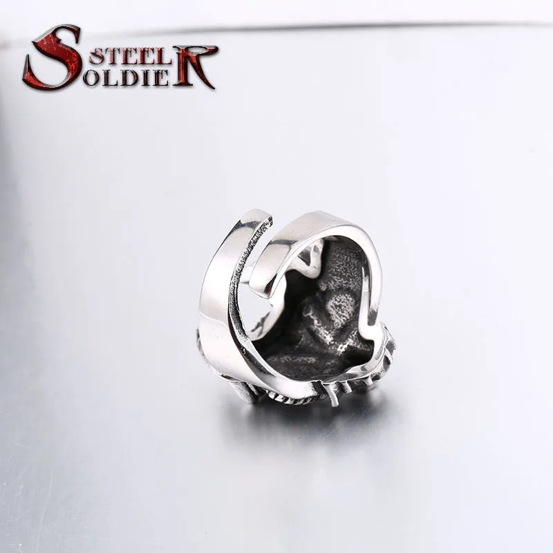 Steel soldier retro snake biker ring stainless steel punk personality motor cycle men adjustable jewelry