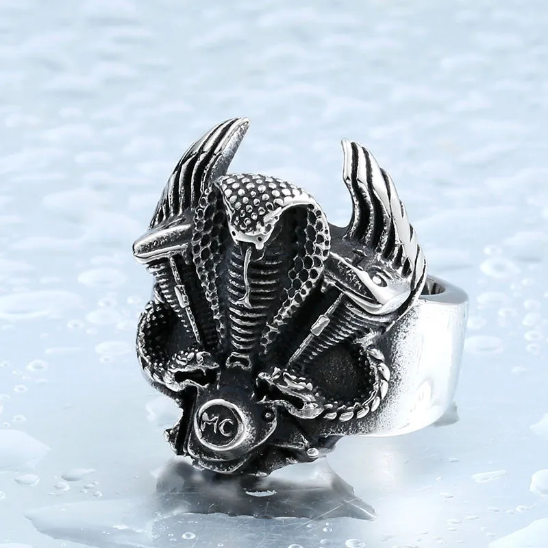 Steel soldier retro snake biker ring stainless steel punk personality motor cycle men adjustable jewelry