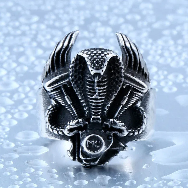 Steel soldier retro snake biker ring stainless steel punk personality motor cycle men adjustable jewelry