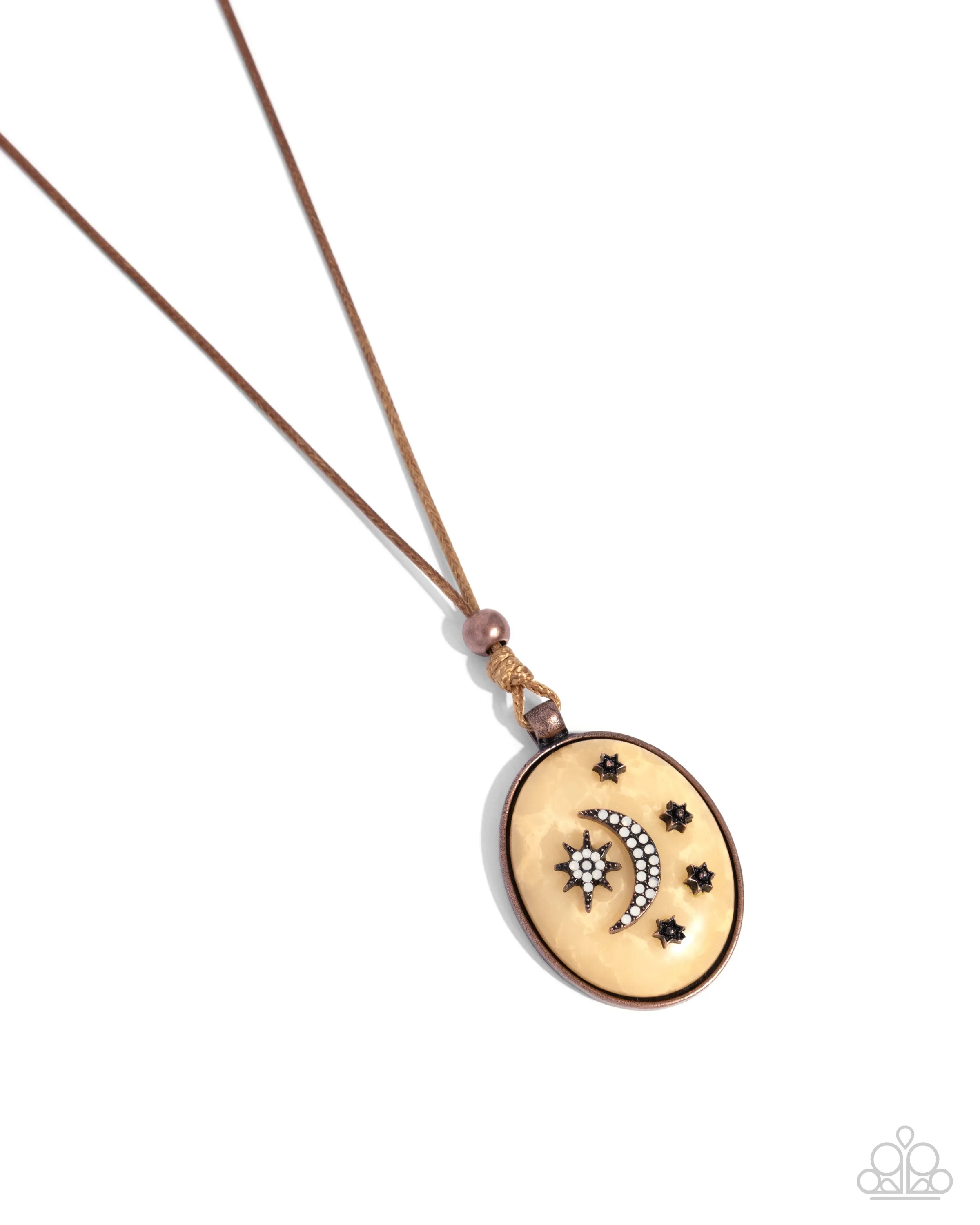 Stellar Service - Copper - Moon and Stars Brown Stone Paparazzi Long Necklace