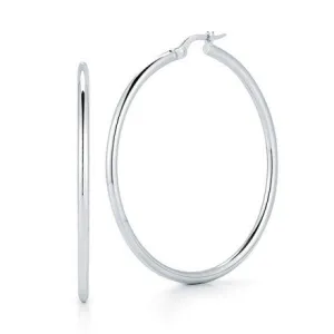 Sterling Silver 2mm x 45mm Round Tube Polished Hoop Earrings