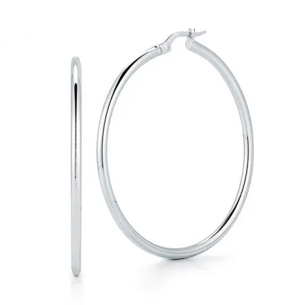 Sterling Silver 2mm x 45mm Round Tube Polished Hoop Earrings