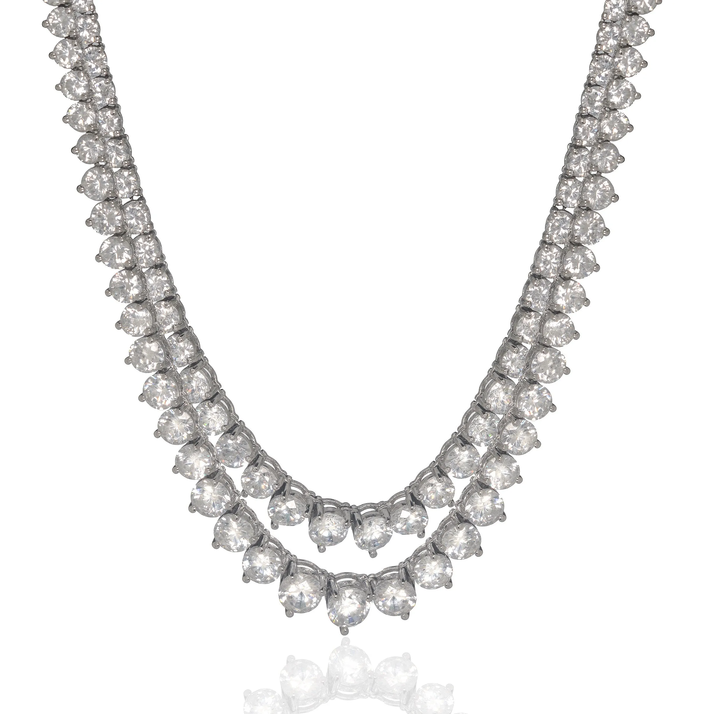 Sterling Silver Graduated Prong Set Double Strand Necklace
