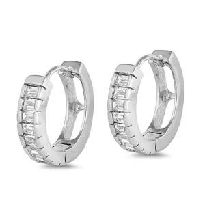Sterling Silver Hinge Hoop Traditional Elegant Classic Love Earrings Clear CZ