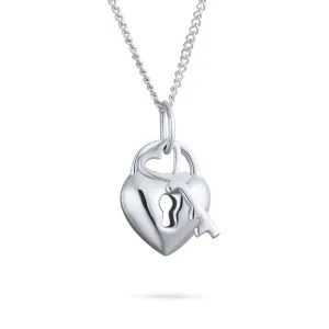 Sterling Silver Love Lock & Key Heart Pendant Necklace 16 Inch 2 Charms
