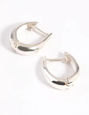 Sterling Silver Oval Hinge Huggie Hoop Earrings