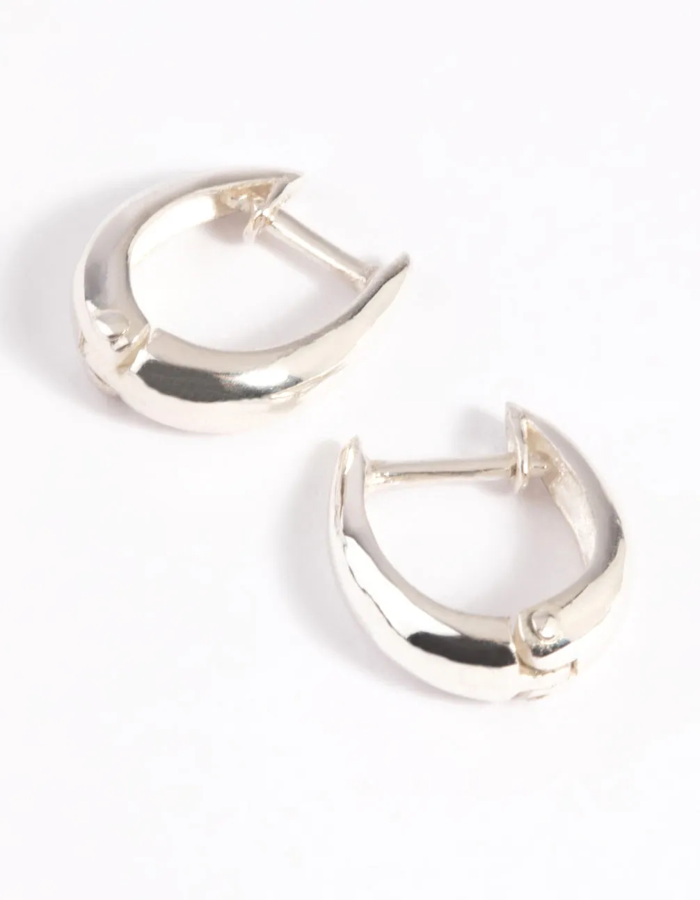Sterling Silver Oval Hinge Huggie Hoop Earrings