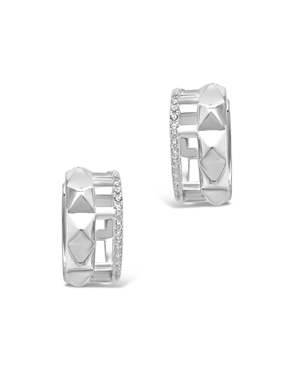 Sterling Silver Spike & CZ Micro Hoops