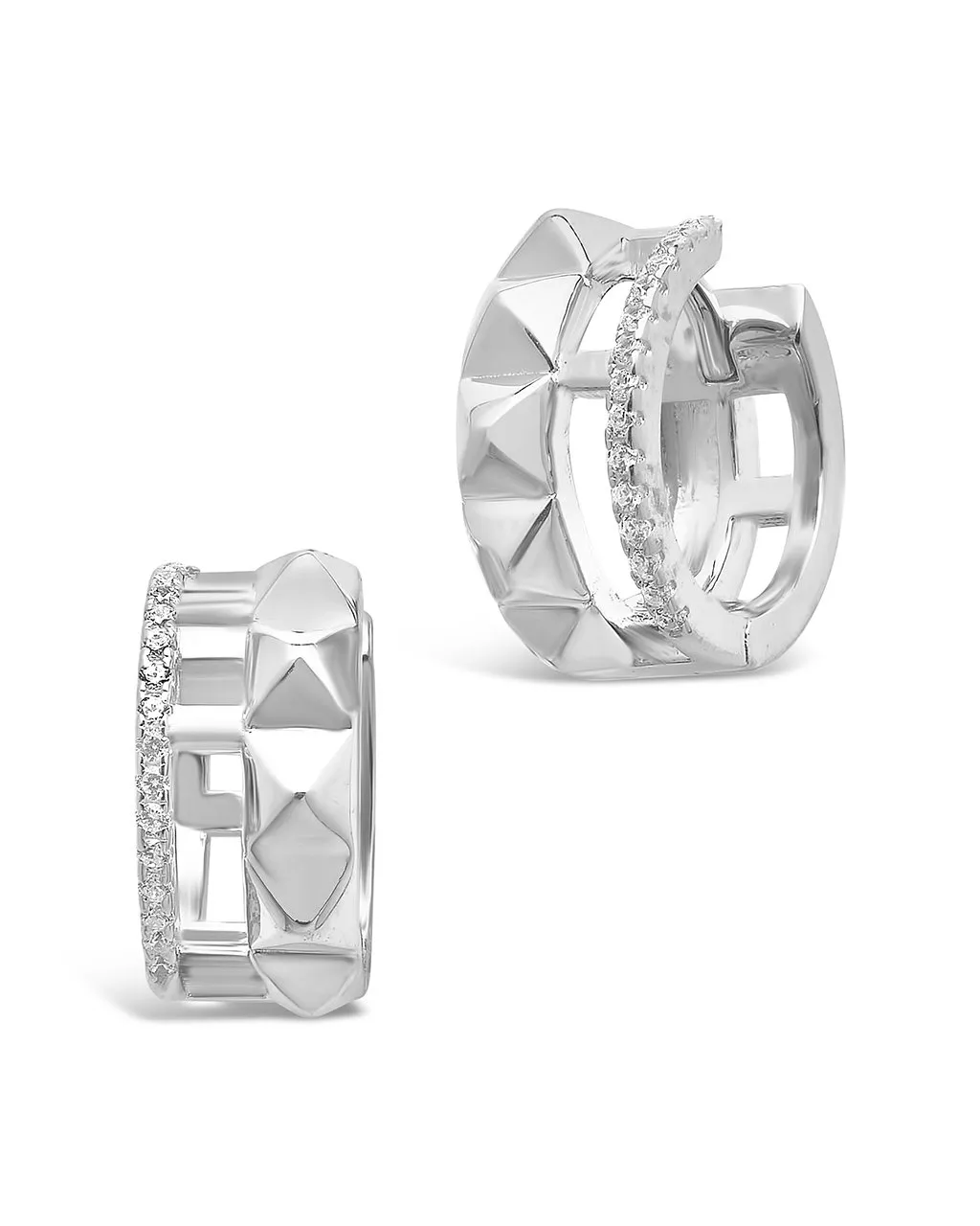 Sterling Silver Spike & CZ Micro Hoops