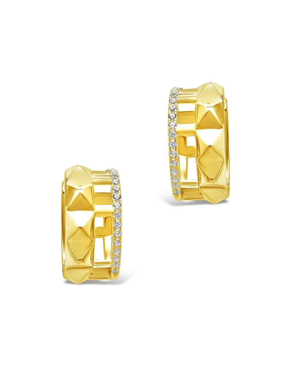 Sterling Silver Spike & CZ Micro Hoops