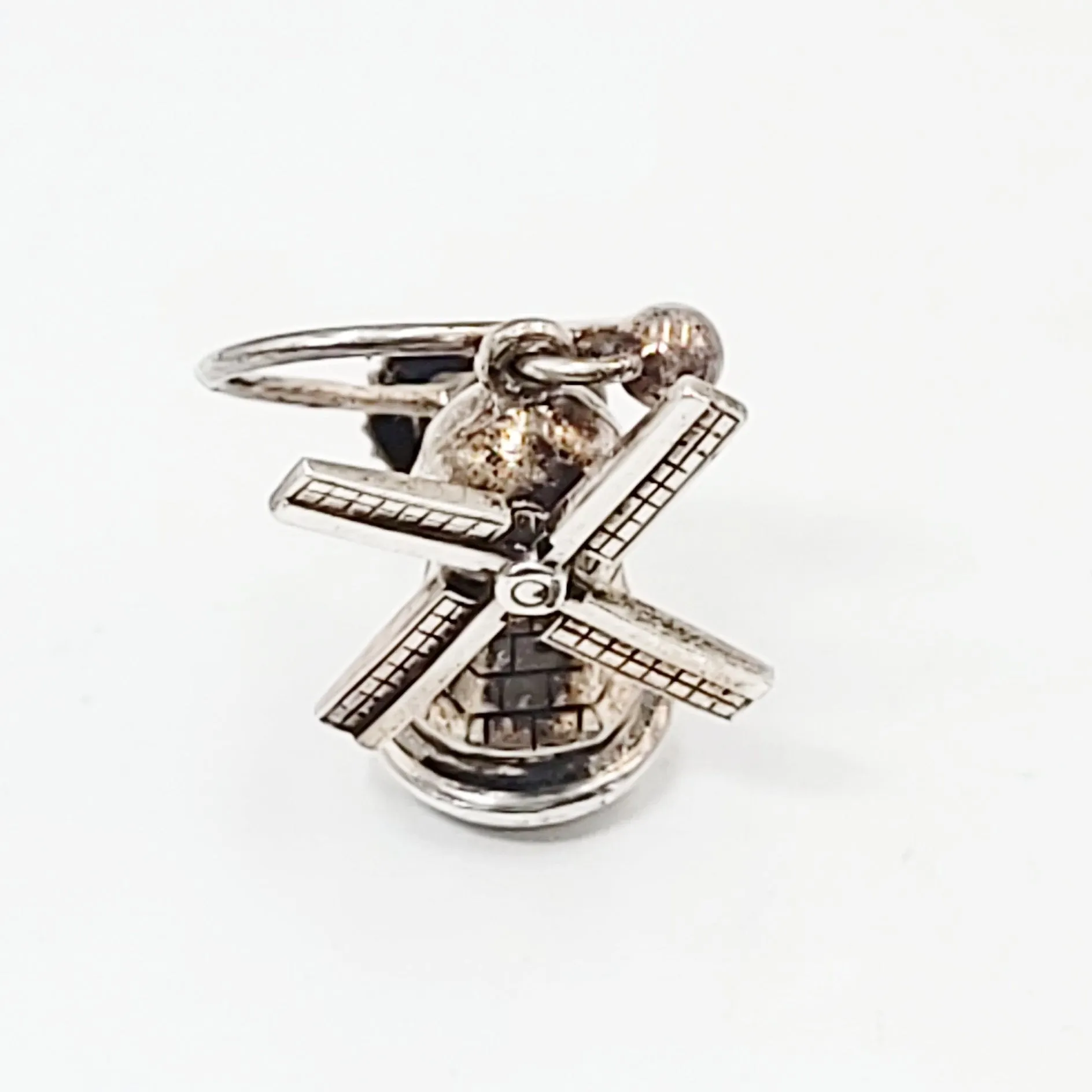 Sterling Silver Windmill Earrings Hinge Clip-On, 3D, Movable