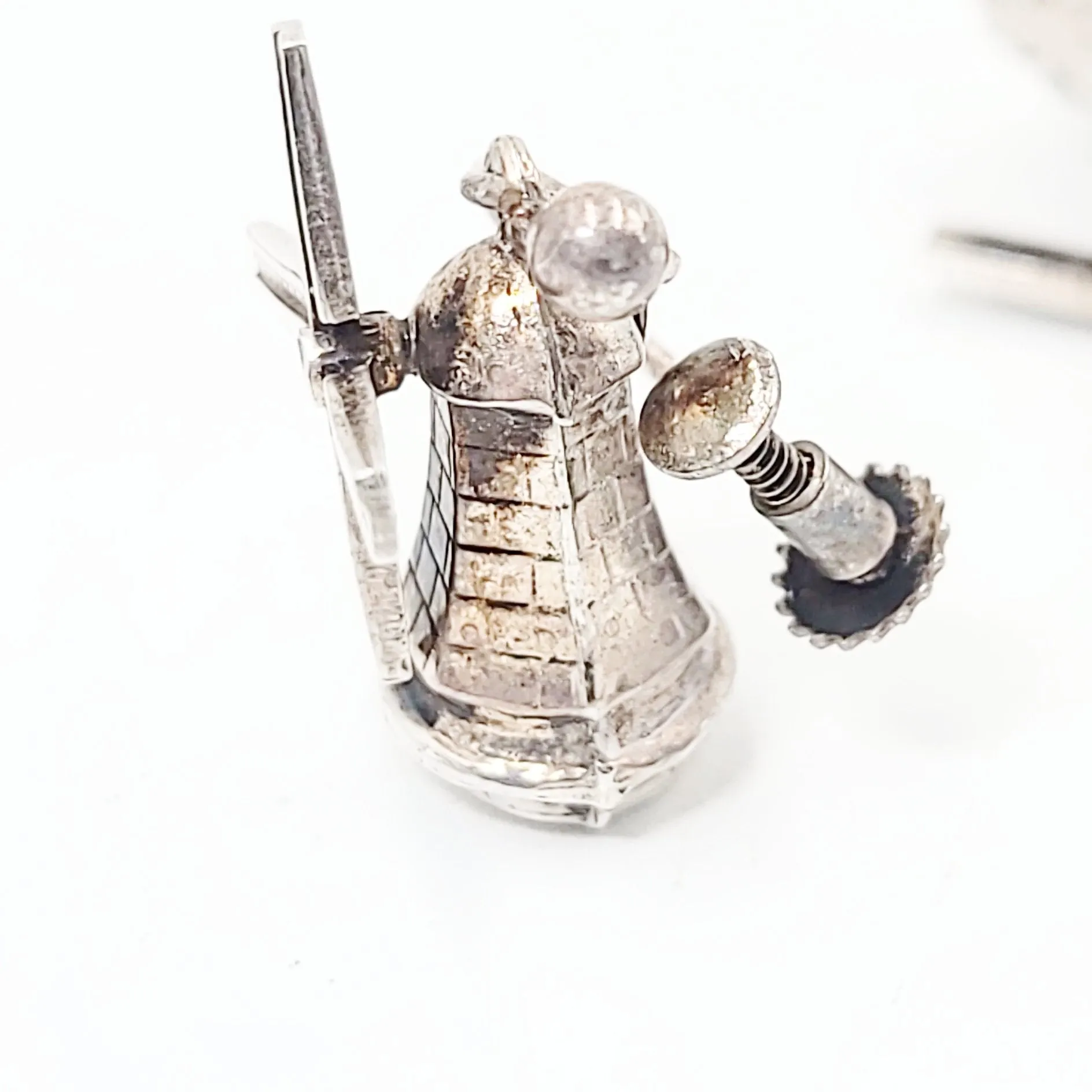 Sterling Silver Windmill Earrings Hinge Clip-On, 3D, Movable