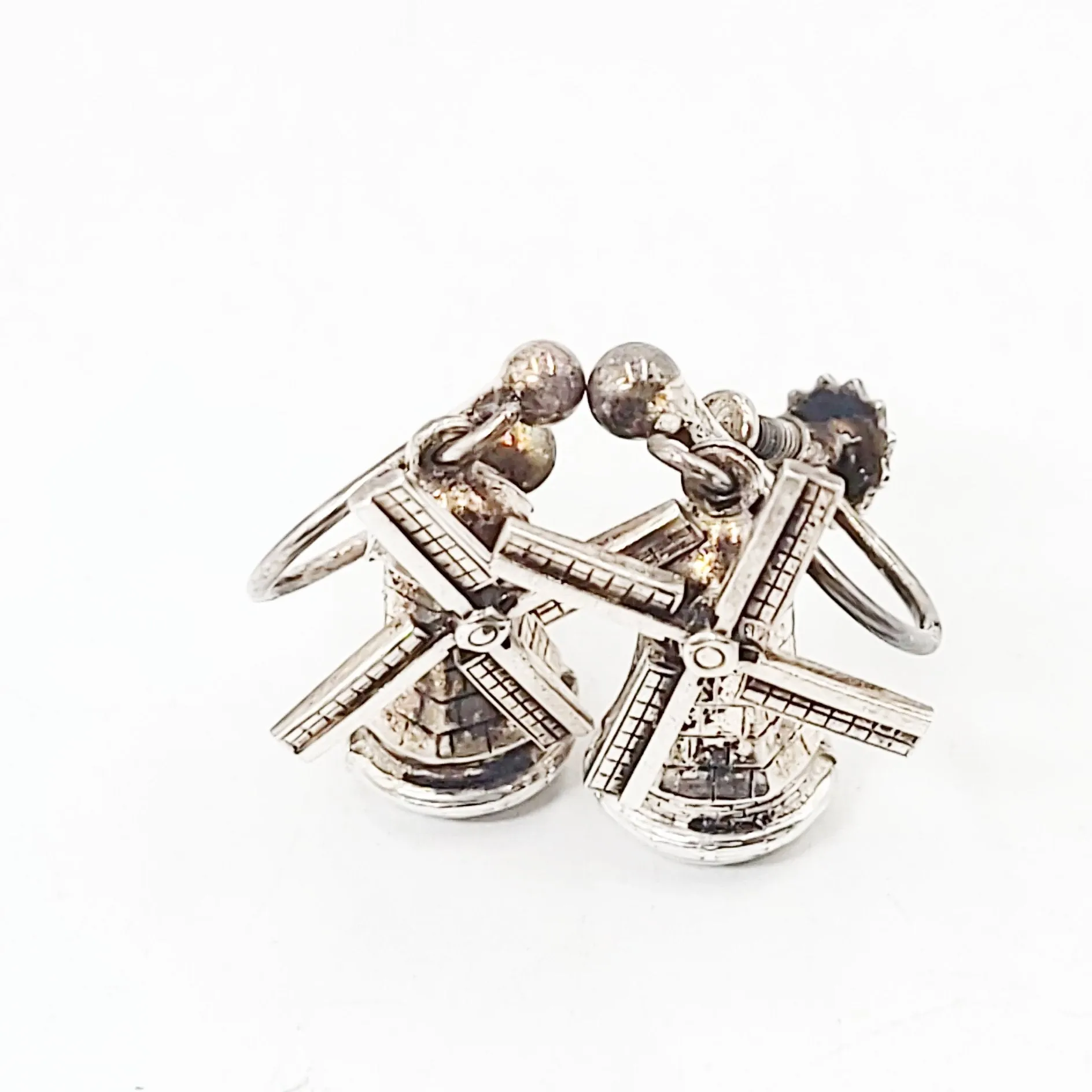 Sterling Silver Windmill Earrings Hinge Clip-On, 3D, Movable