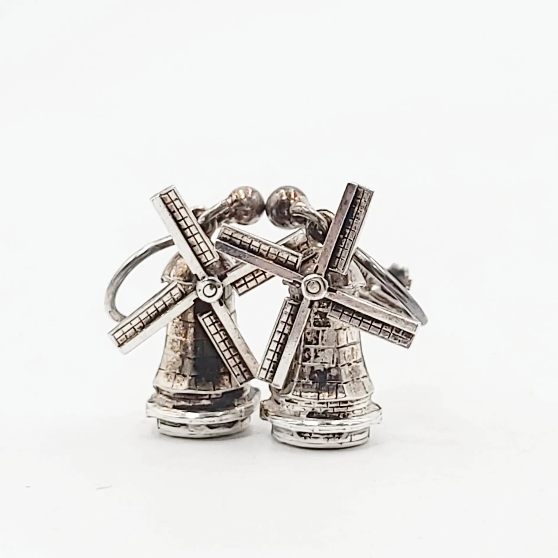 Sterling Silver Windmill Earrings Hinge Clip-On, 3D, Movable