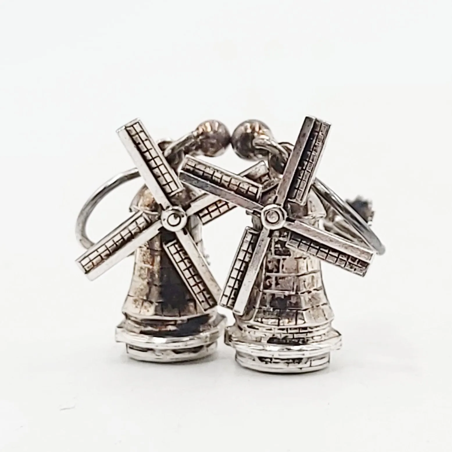 Sterling Silver Windmill Earrings Hinge Clip-On, 3D, Movable