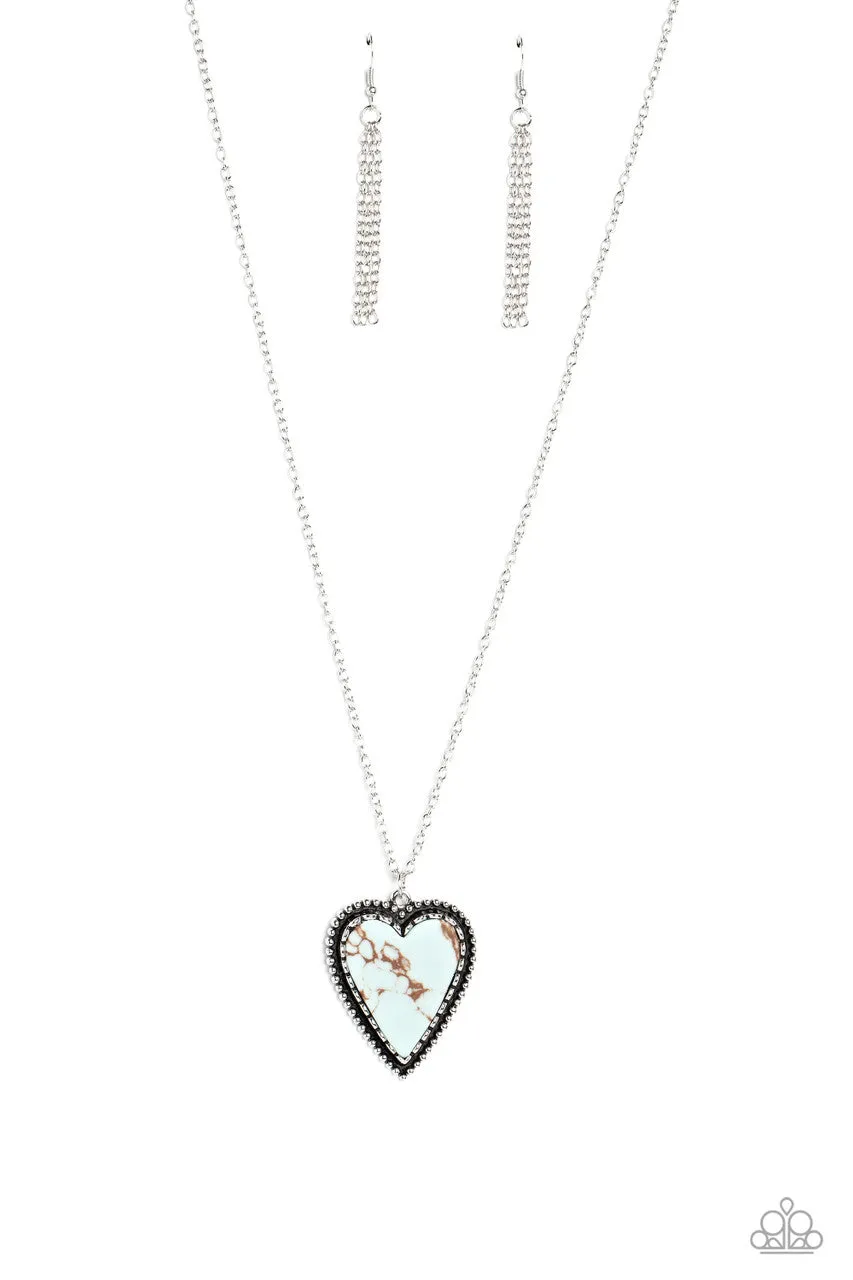 Stony Summer - Blue - Marbled Elongated Heart Paparazzi Necklace