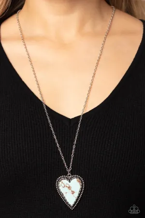 Stony Summer - Blue - Marbled Elongated Heart Paparazzi Necklace