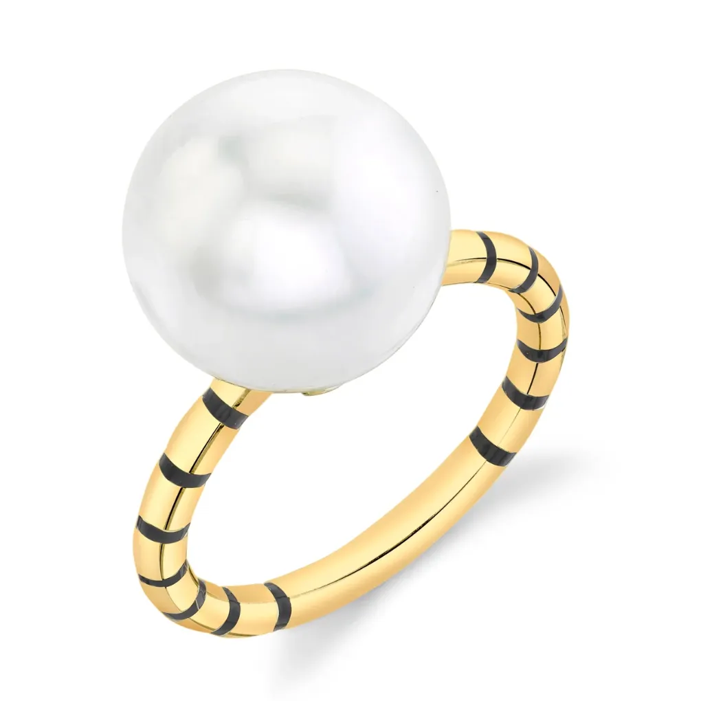 Stripe Enamel Pearl Ring