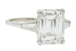 Substantial 4.58 CTW Emerald Cut Diamond Platinum Engagement Ring GIA