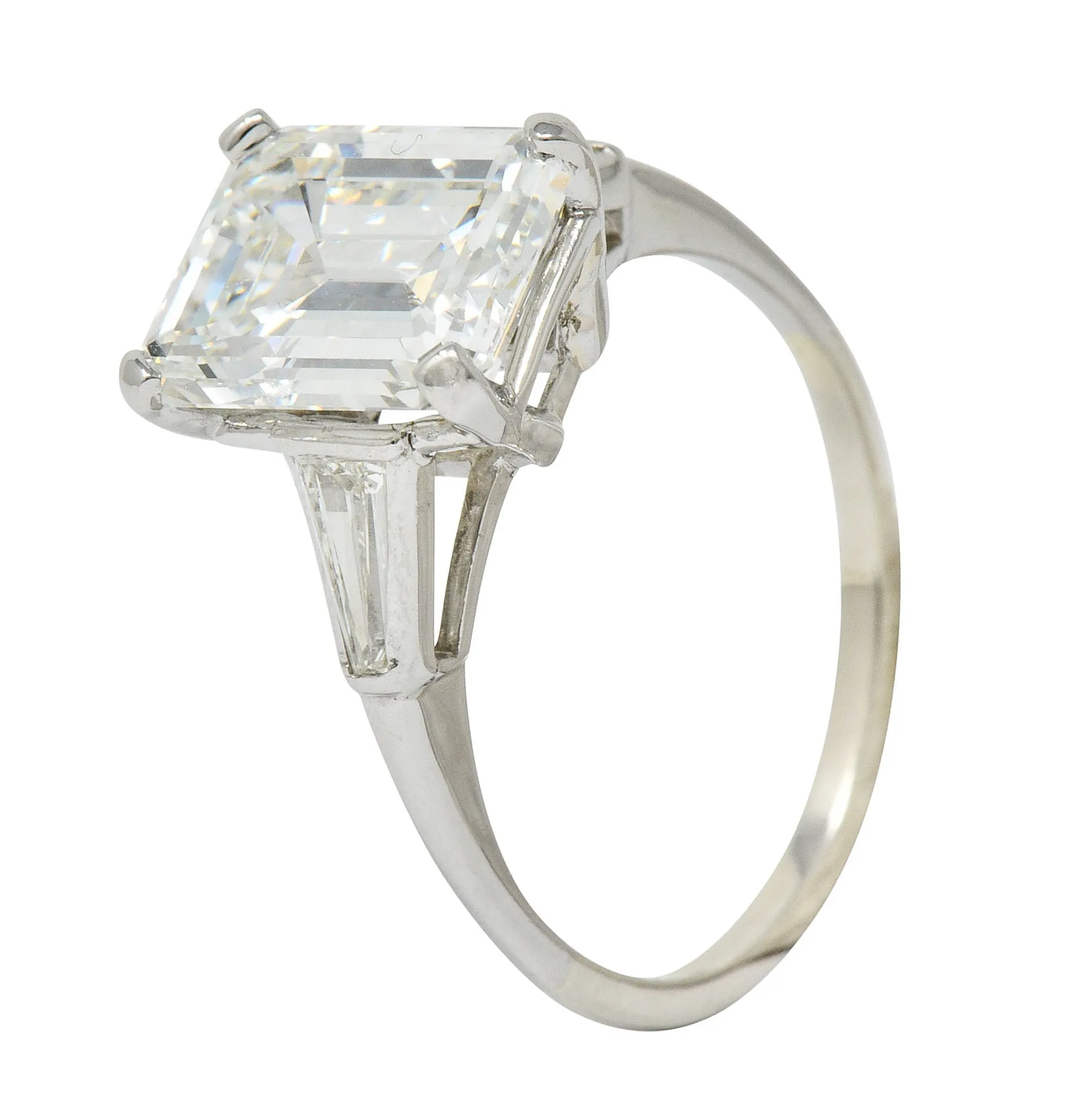 Substantial 4.58 CTW Emerald Cut Diamond Platinum Engagement Ring GIA