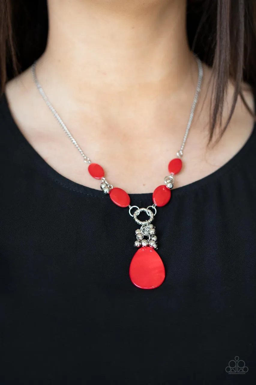 Summer Idol Red Shell Teardrop and Beads Paparazzi Short Necklace