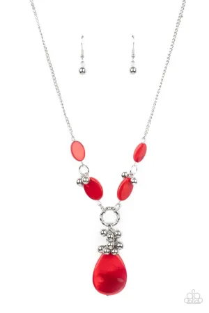 Summer Idol Red Shell Teardrop and Beads Paparazzi Short Necklace