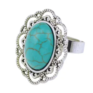 Summer Style Ring New Vintage Tibet Silver Plated Color Ring Turquoise Finger Ring for Women Fine Jewelry Gift