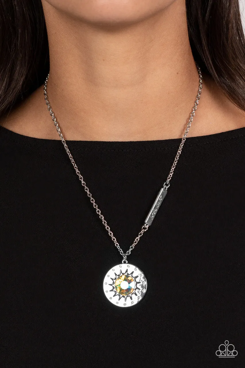 Sundial Dance - Multi - Iridescent Gem Sun "Be the Light" Inspirational Paparazzi Short Necklace
