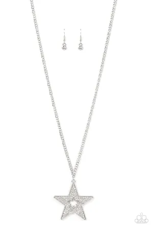 Superstar Stylist - White - Rhinestone Encrusted Pendant Patriotic Americana Paparazzi Long Necklace