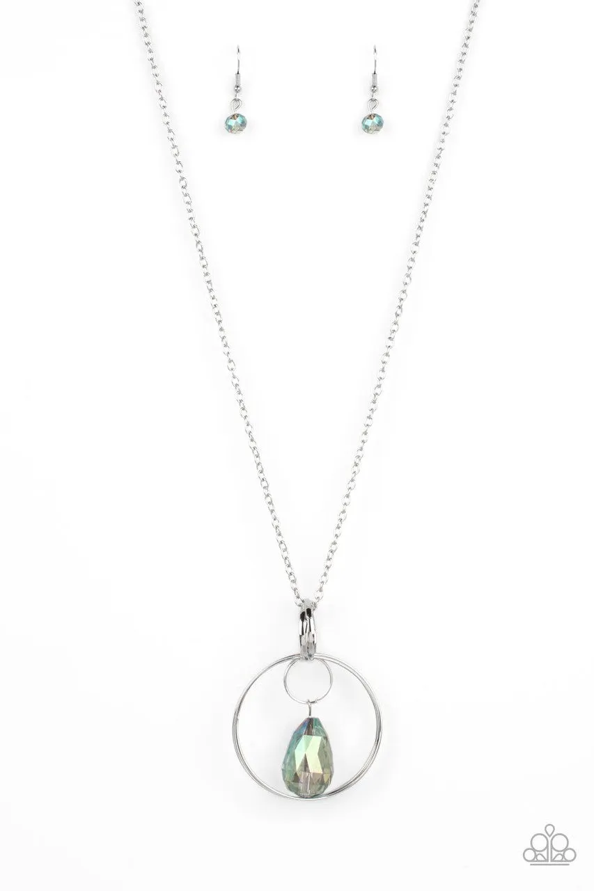 Swinging Shimmer - Green - Iridescent Teardrop Pendant Paparazzi Long Necklace