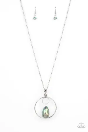 Swinging Shimmer - Green - Iridescent Teardrop Pendant Paparazzi Long Necklace
