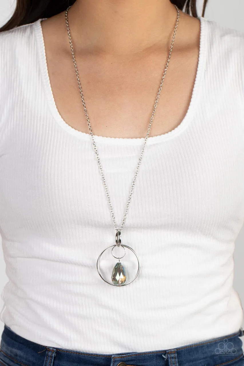 Swinging Shimmer - Green - Iridescent Teardrop Pendant Paparazzi Long Necklace