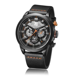 T5 Black Leather Strap Grey Dial Chronograph Quartz Watch for Gents - H3625G-B