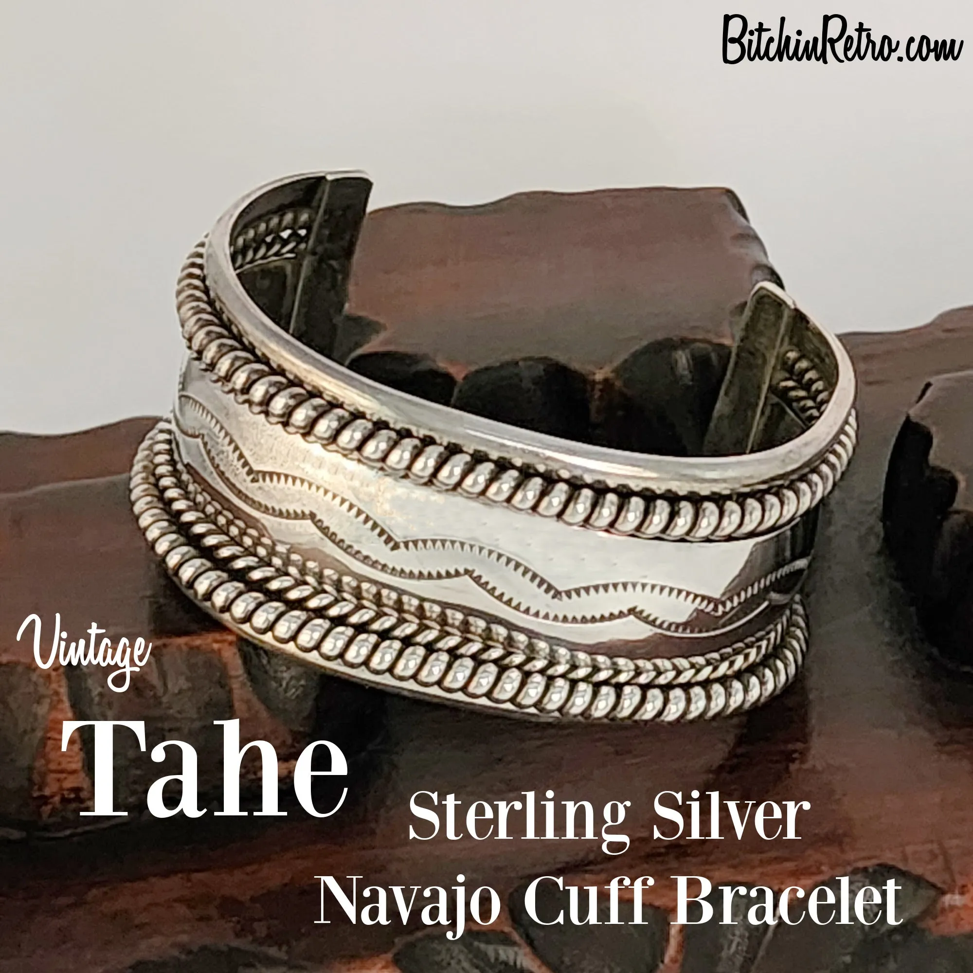 Tahe Vintage Sterling Silver Navajo Cuff Bracelet