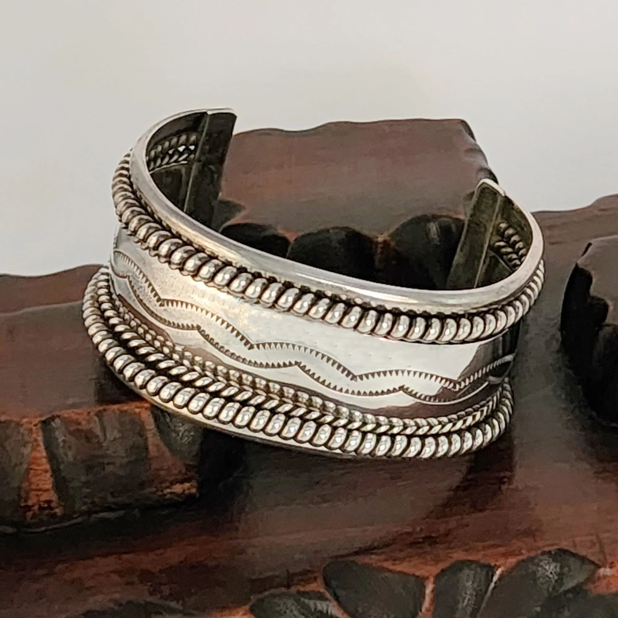 Tahe Vintage Sterling Silver Navajo Cuff Bracelet