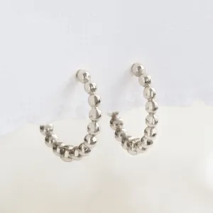The Beaded Huggie Hoops | 14K White Gold