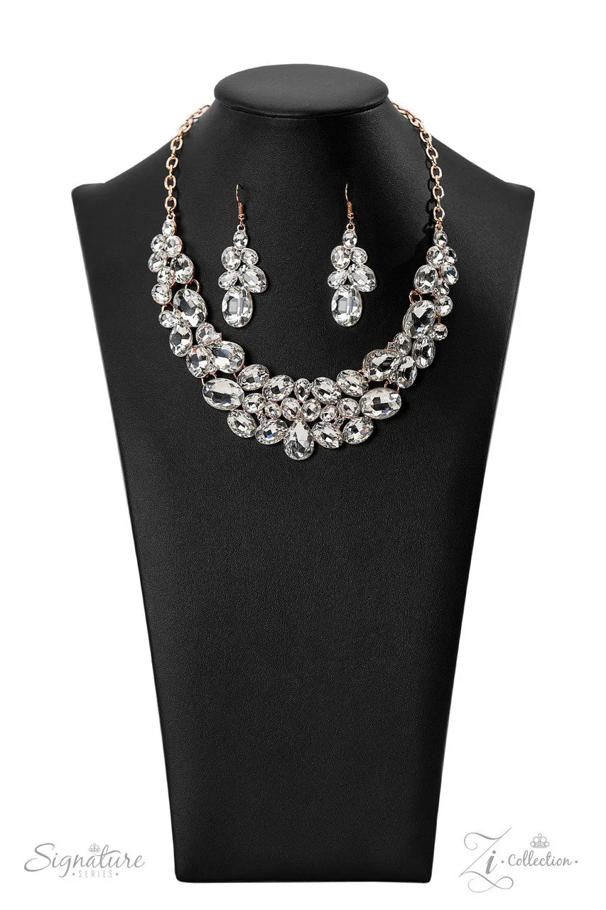 The Jenni - 2022 Zi Collection - White Gem Rose Gold Statement Paparazzi Necklace