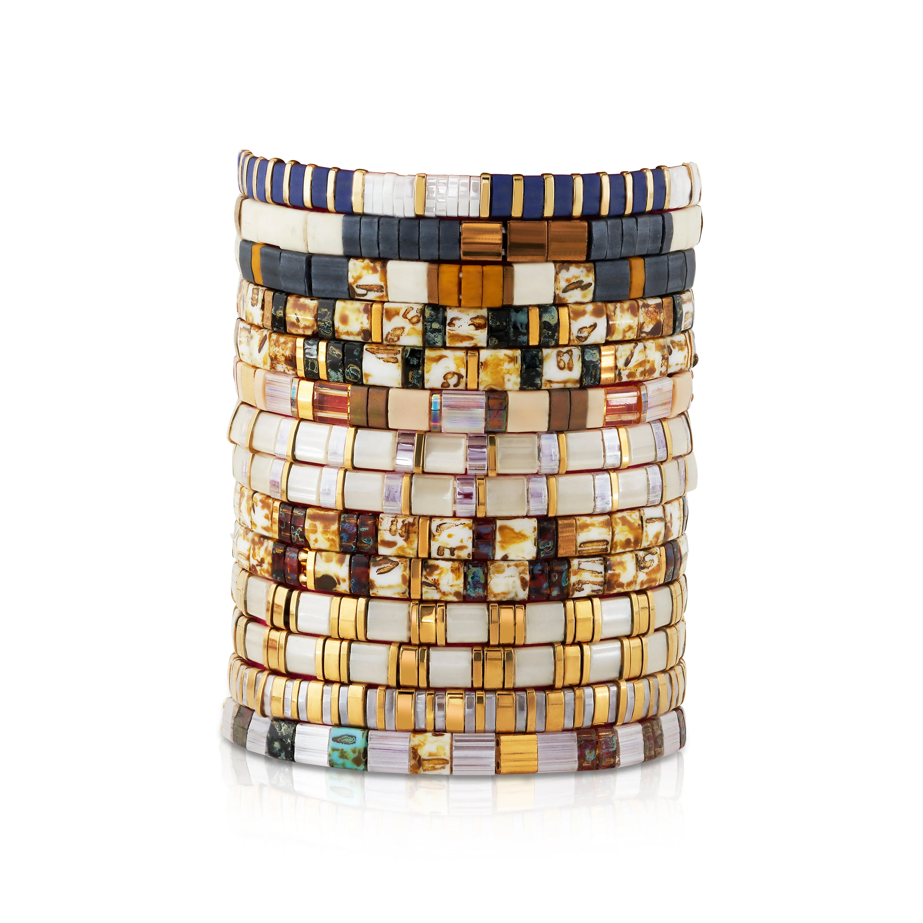 THIN GLASS BEADED STRETCH BRACELET, NEUTRAL MULTI