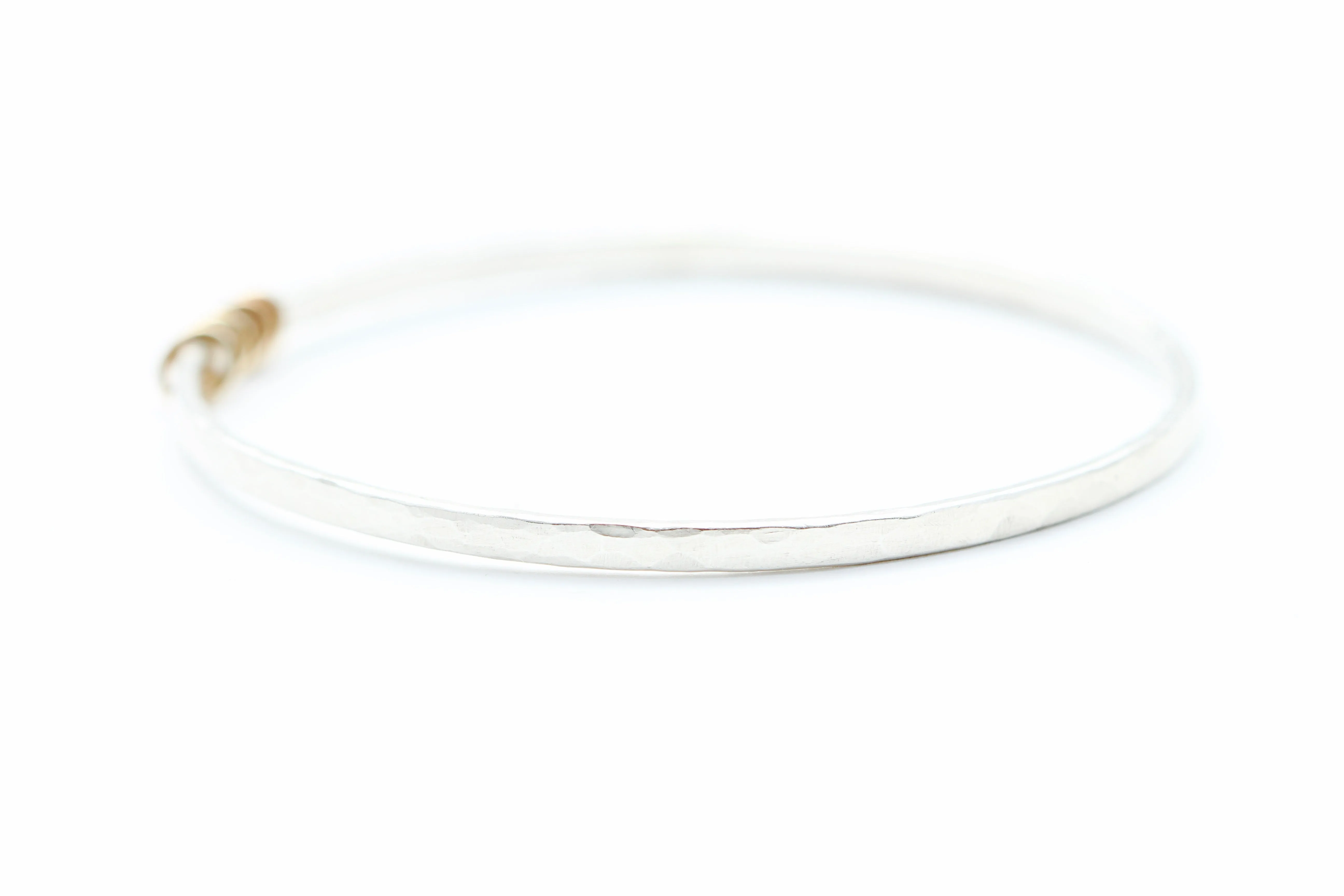 Thin Sterling Silver Bangle Bracelet with 14k Yellow Gold Rings
