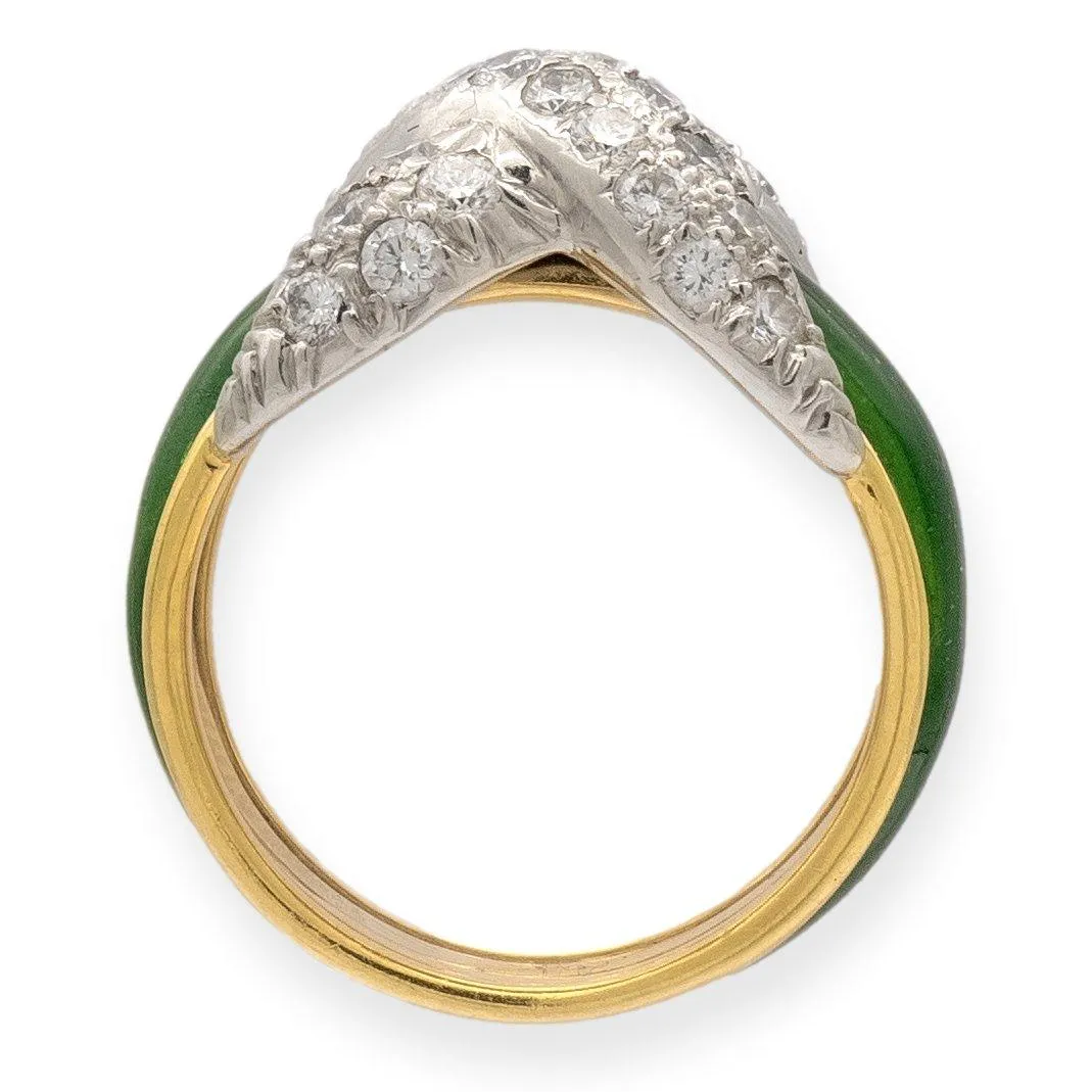 Tiffany & Co. Platinum 18K Yellow Gold Diamond X Schlumberger Green Enamel Ring