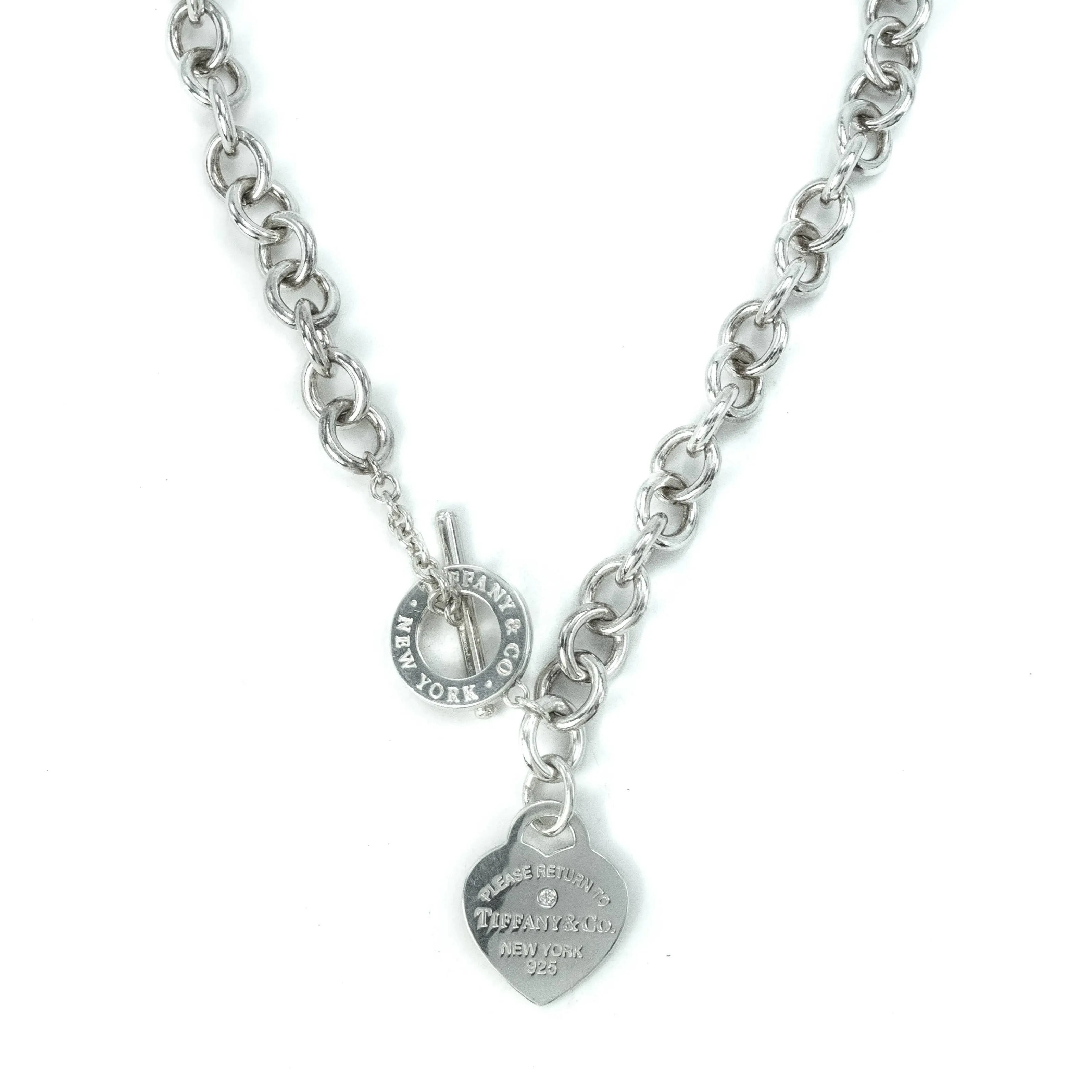 Tiffany & Co Return To Tiffany Sterling Silver & Diamond Toggle Necklace - 15"