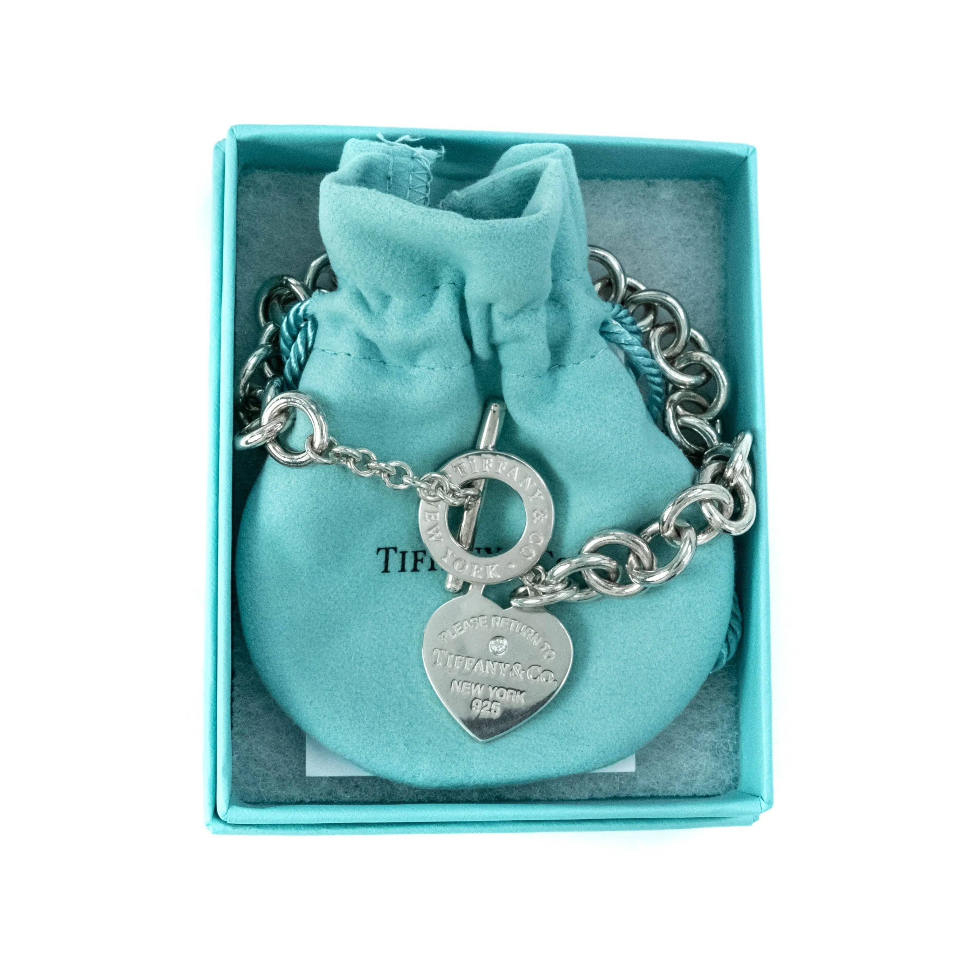 Tiffany & Co Return To Tiffany Sterling Silver & Diamond Toggle Necklace - 15"