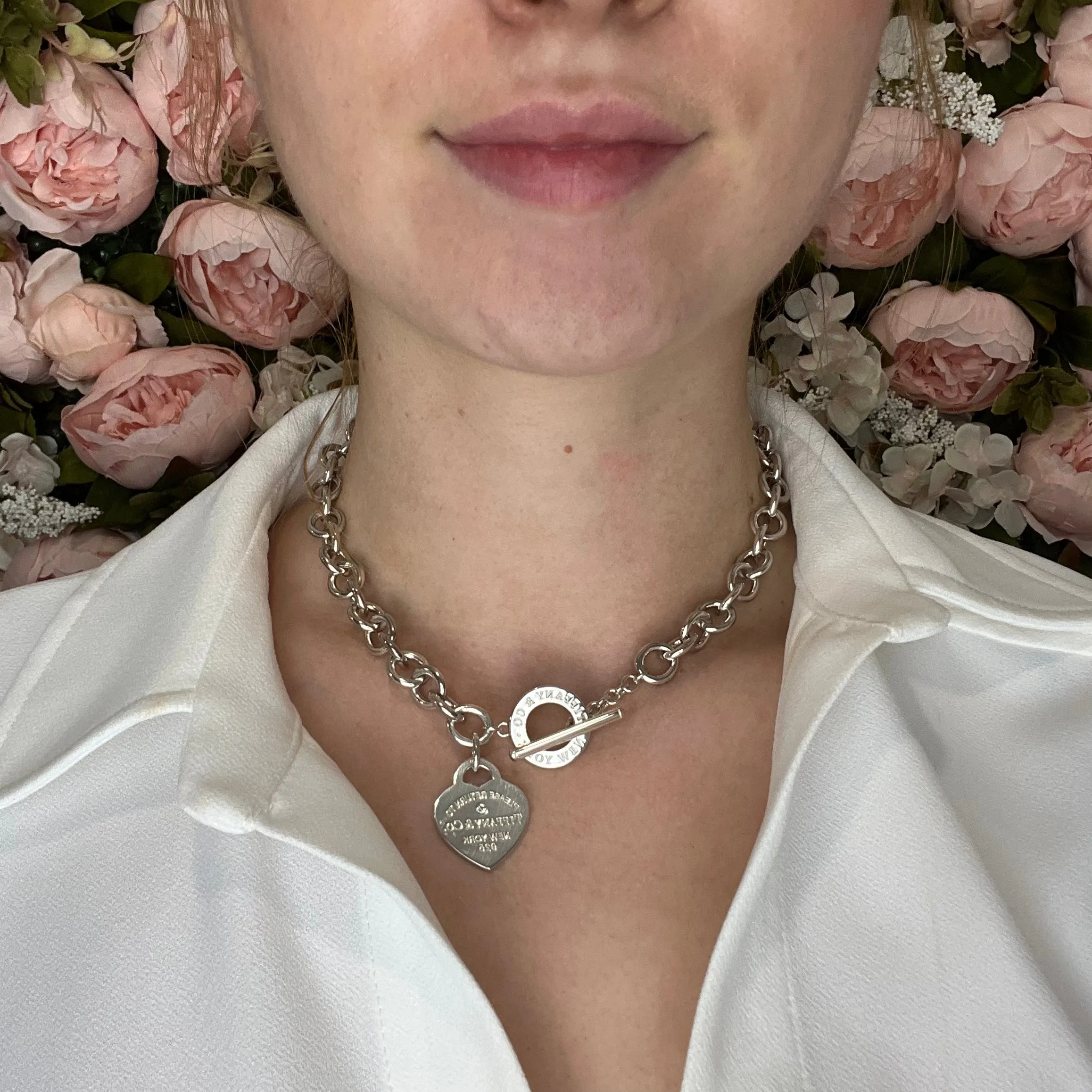 Tiffany & Co Return To Tiffany Sterling Silver & Diamond Toggle Necklace - 15"